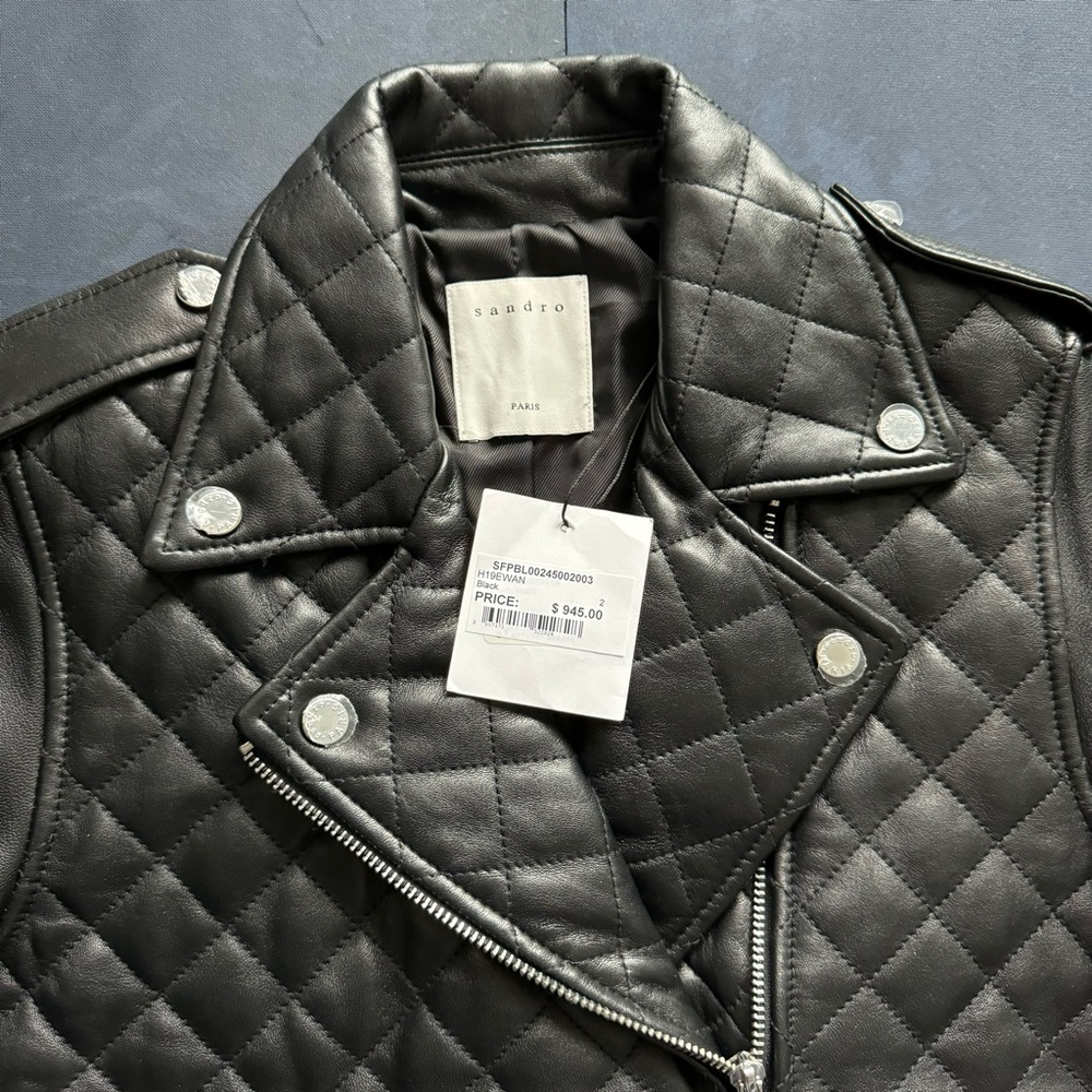 (NWT) Sandro - Ewan Leather Quilted Biker Jacket - Picture 4 of 12